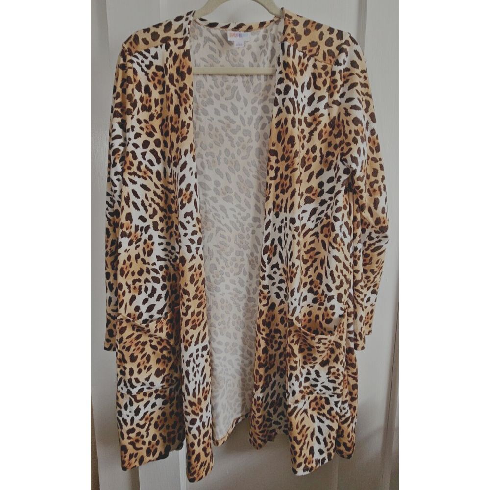 Lularoe women animal print cardigan sweater Sz Large w/pockets
